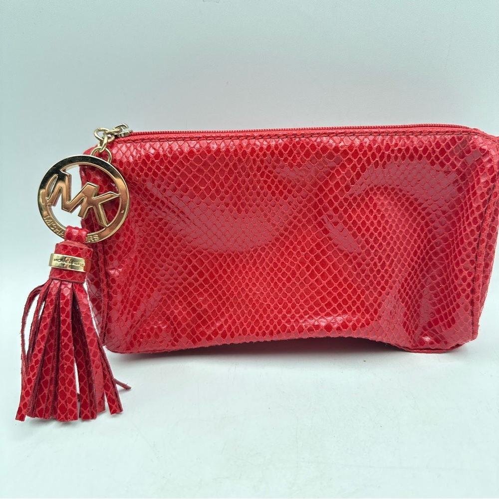 Michael Kors Red Snakeskin Estée Lauder Cosmetic Case MK Pull Limited Edition